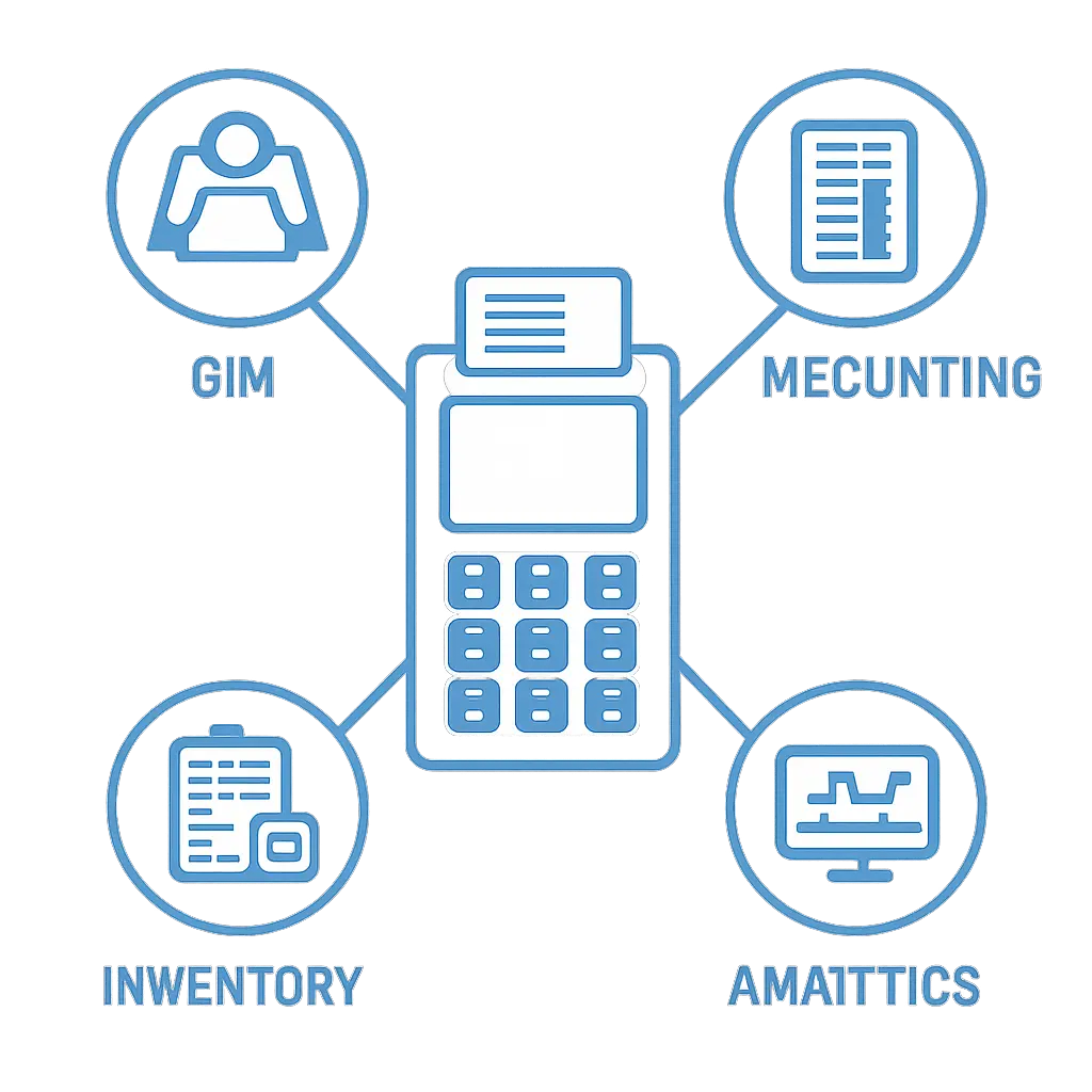 Схема интеграции кассового аппарата с различными бизнес-системами учёта и аналитики