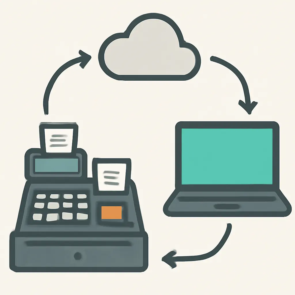 Схема подключения кассового аппарата к компьютеру и товароучётной системе