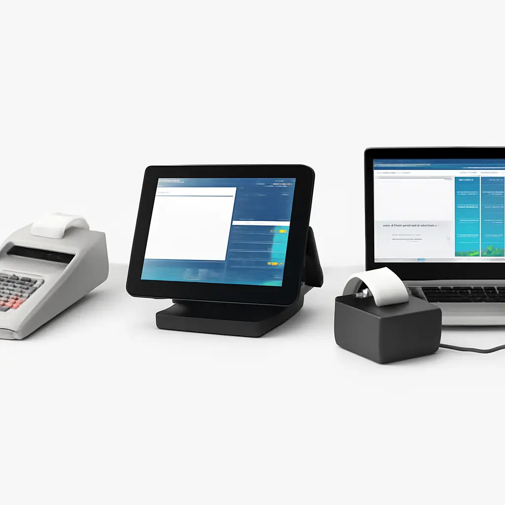 Три вида кассовых аппаратов рядом: автономный, смарт-терминал и фискальный регистратор